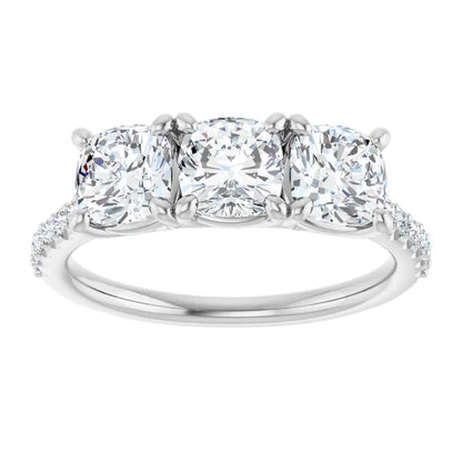 Cushion Tri -Stone Style Engagement Ring