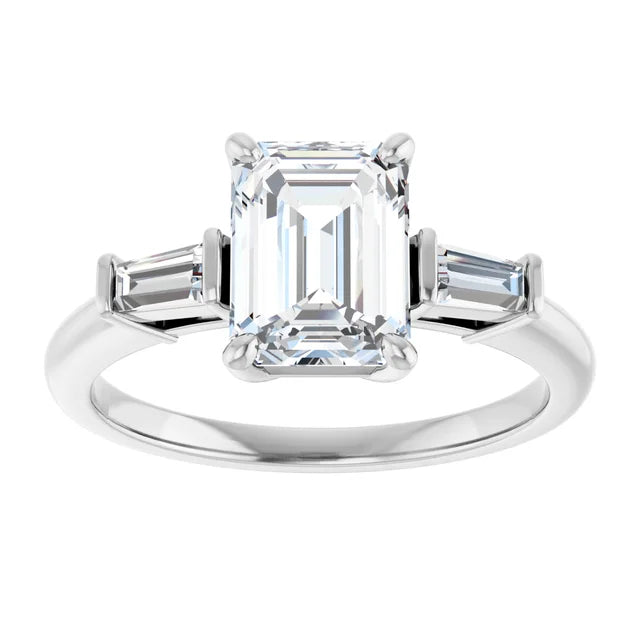 Emerald White Gold Baguette Accent Moissanite Engagement Ring 