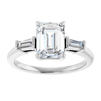 Emerald White Gold Baguette Accent Moissanite Engagement Ring 