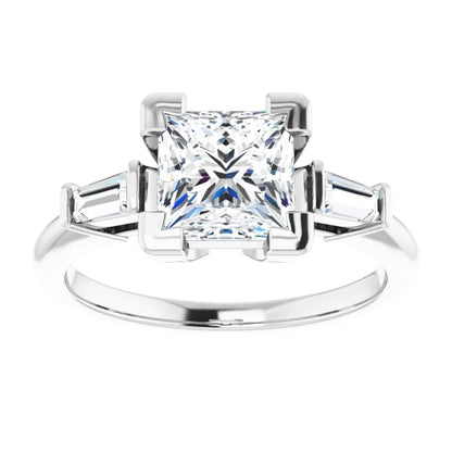 Princess White Gold Baguette Accent Moissanite Engagement Ring 