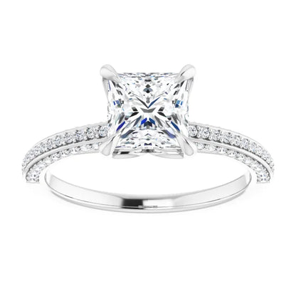 Princess White Gold Pave Moissanite Engagement Ring 