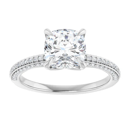 Cushion White Gold Pave Moissanite Engagement Ring 