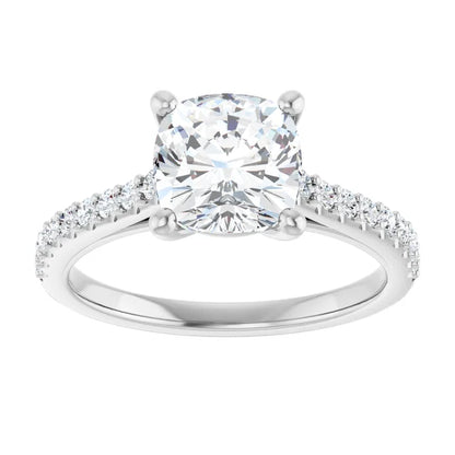 Cushion White Gold Pave Style Moissanite Engagement Ring 