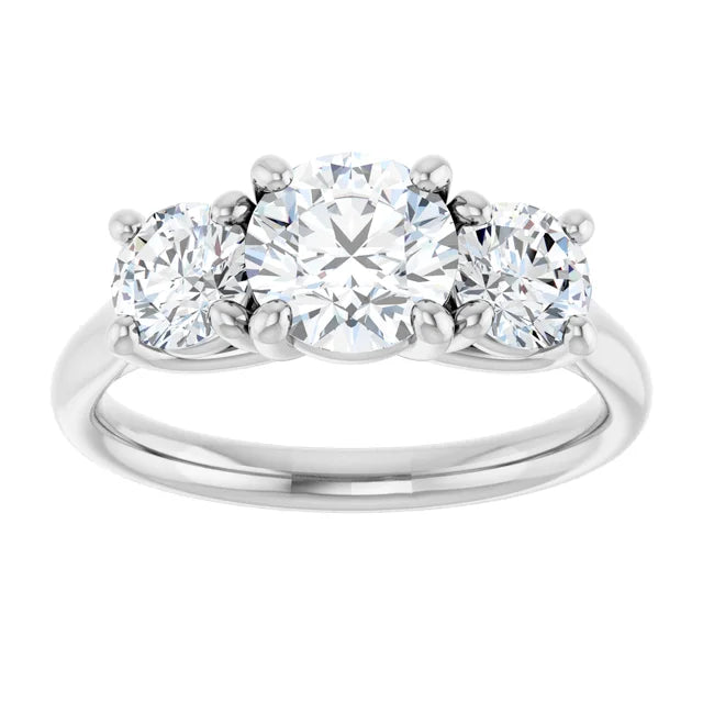 Round Brilliant White Gold Tri Stone Moissanite Engagement Ring