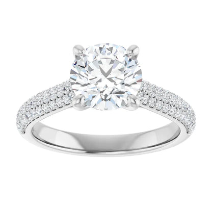 Round Brilliant White Gold Pave Moissanite Engagement Ring 