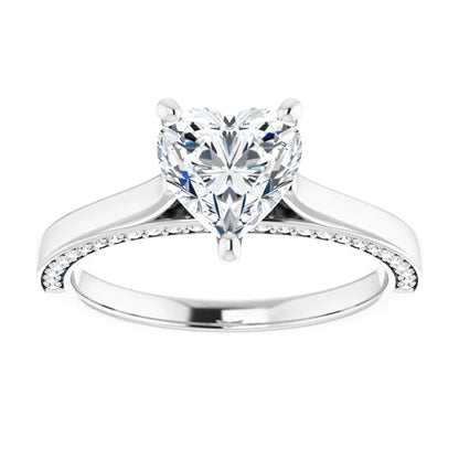 Heart Solitaire & Hidden Diamond Band Engagement Ring