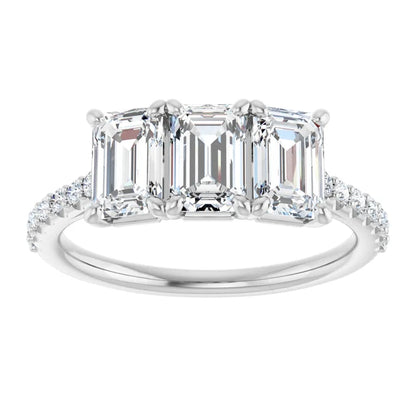 Emerald Tri -Stone Style Engagement Ring