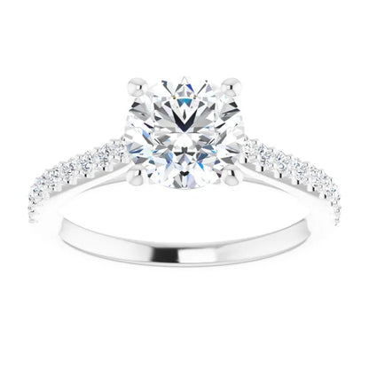 Round Brilliant White Gold Pave Style Moissanite Engagement Ring 