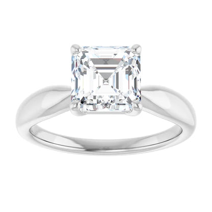 Asscher White Gold Solitaire Moissanite Engagement Ring 