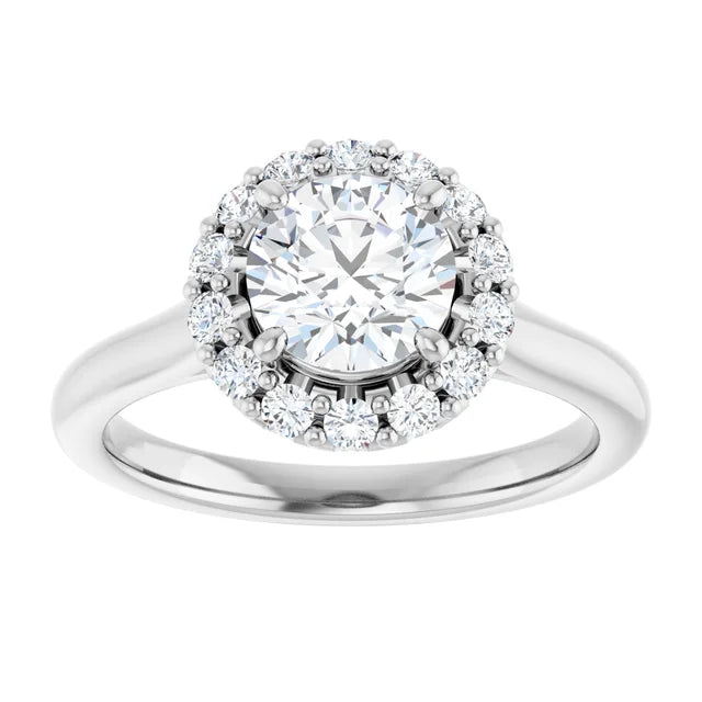Round Brilliant Halo Solitaire White Gold Moissanite Engagement Ring 