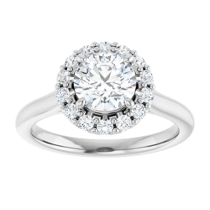Round Brilliant Halo Solitaire White Gold Moissanite Engagement Ring 