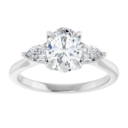 Oval Tri -Stone Style Pear Accent Engagement Ring
