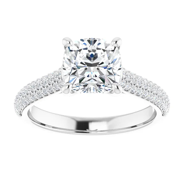 Asscher White Gold Pave Moissanite Engagement Ring 