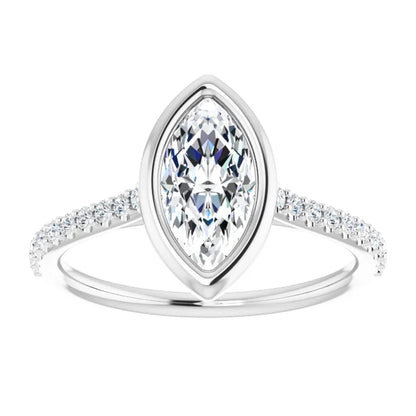 Marquise White Gold Bezel Pave Moissanite Engagement Ring 