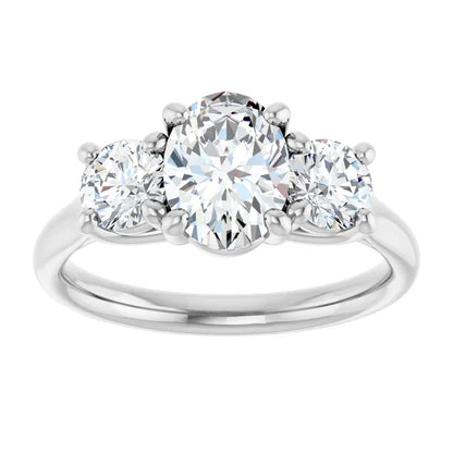 Oval White Gold Tri Stone Moissanite Engagement Ring