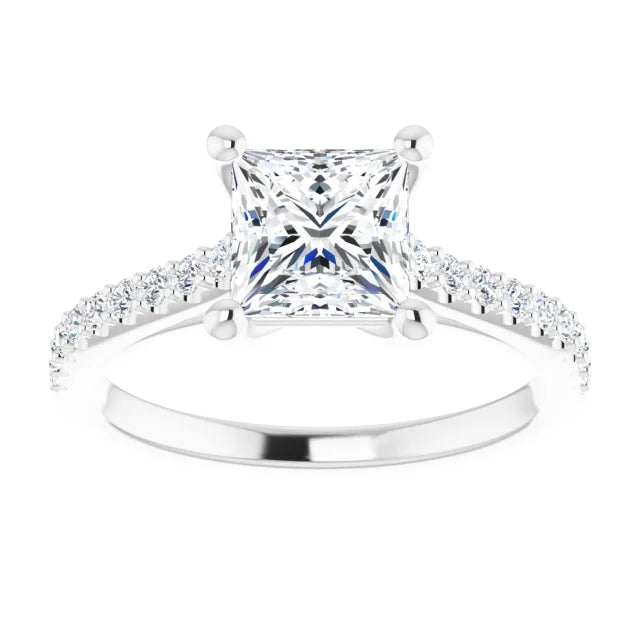 Princess White Gold Pave Style Moissanite Engagement Ring 