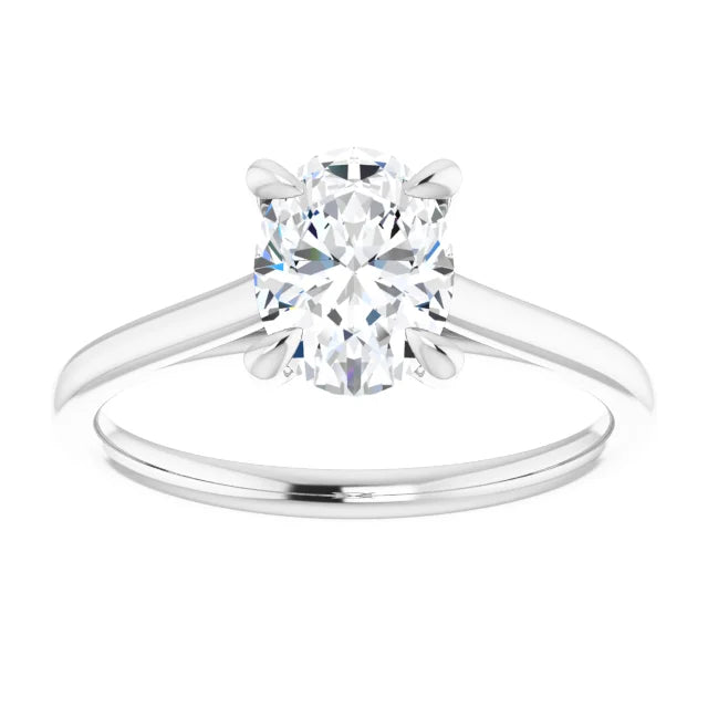 Oval White Gold Four Claw Solitaire Moissanite Engagement Ring 