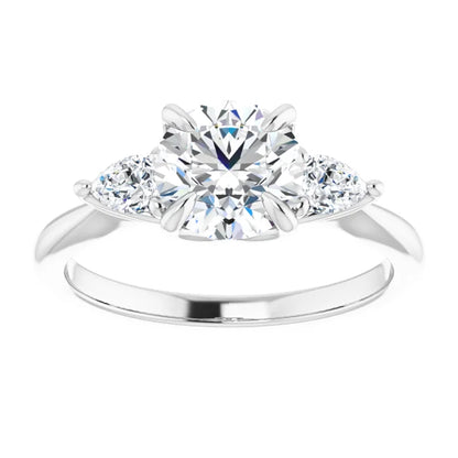 Round Brilliant Tri -Stone Style Pear Accent Engagement Ring