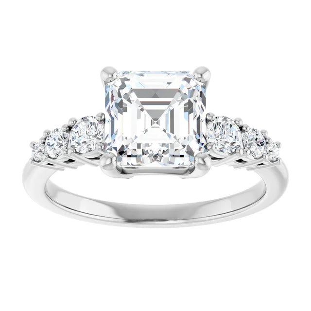 Asscher Multi Stone Accent Style Engagement Ring