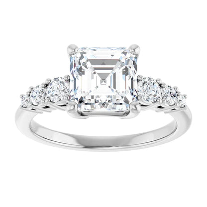 Asscher Multi Stone Accent Style Engagement Ring