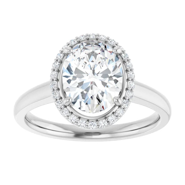 White Gold Oval Halo Solitaire Engagement Ring. Moissanite  