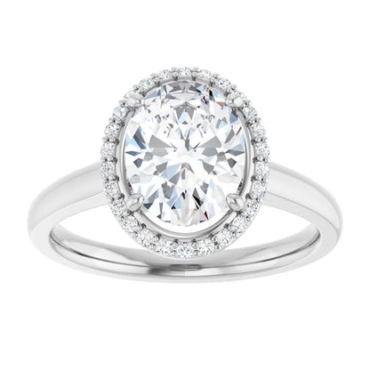 White Gold Oval Halo Solitaire Engagement Ring. Moissanite  