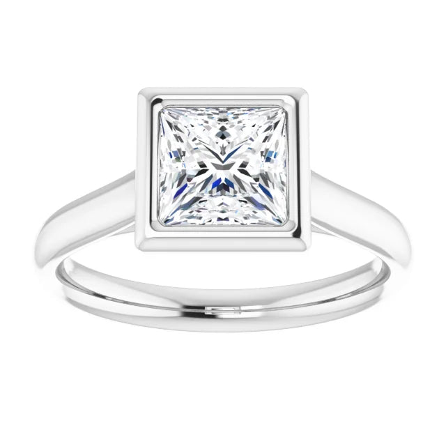 Princess White Gold Solitaire Bezel Moissanite Engagement Ring