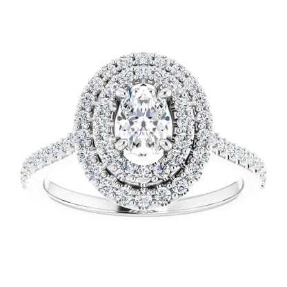Oval Double Halo White Gold Lab Diamond Engagement Ring 