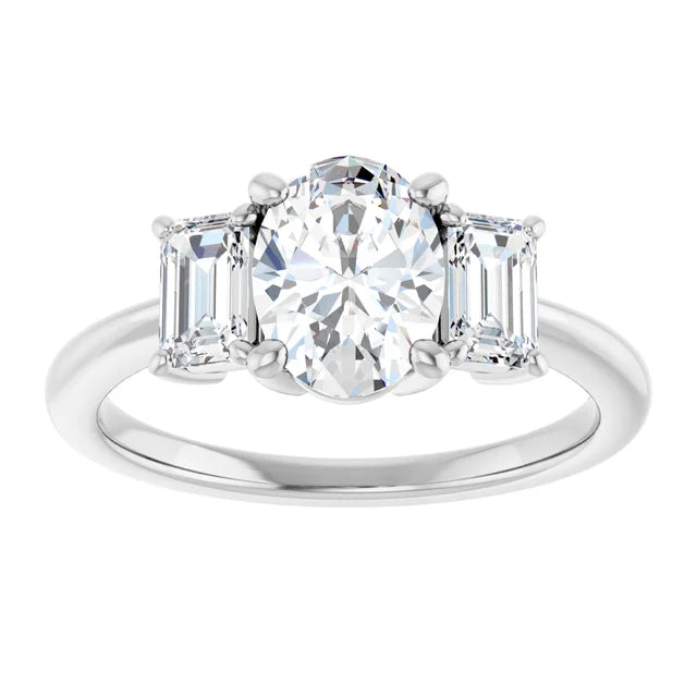 Oval White Gold Tri Stone Moissanite Engagement Ring 