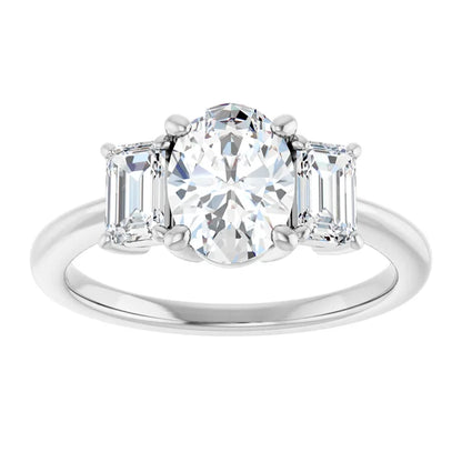 Oval White Gold Tri Stone Moissanite Engagement Ring 