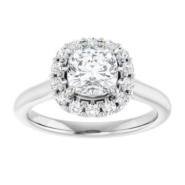 Cushion Halo Solitaire White Gold Moissanite Engagement Ring 