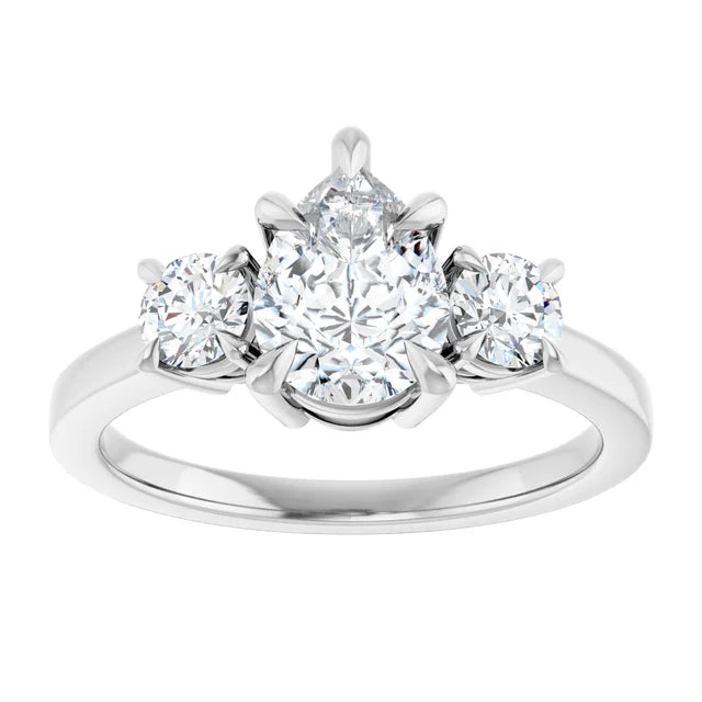 Pear White Gold Tri Stone Moissanite Engagement Ring 