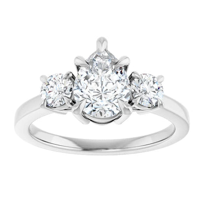 Pear White Gold Tri Stone Moissanite Engagement Ring 