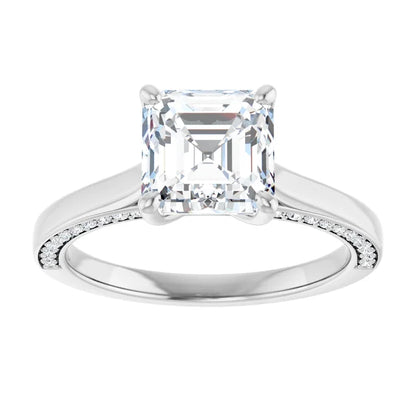 Asscher Solitaire & Hidden Diamond Band Engagement Ring