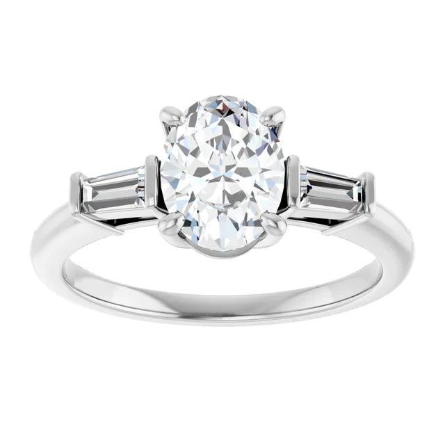 Oval White Gold Baguette Accent Moissanite Engagement Ring 