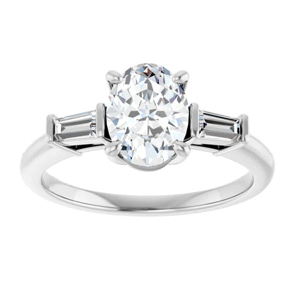 Oval White Gold Baguette Accent Moissanite Engagement Ring 