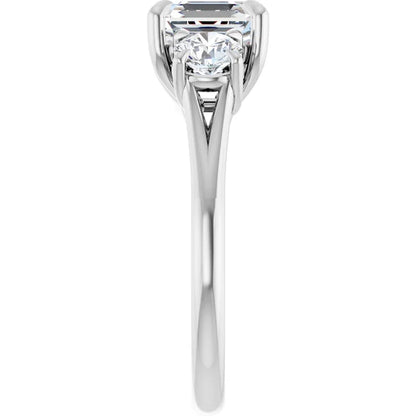 Asscher White Gold Tri Stone Moissanite Engagement Ring 