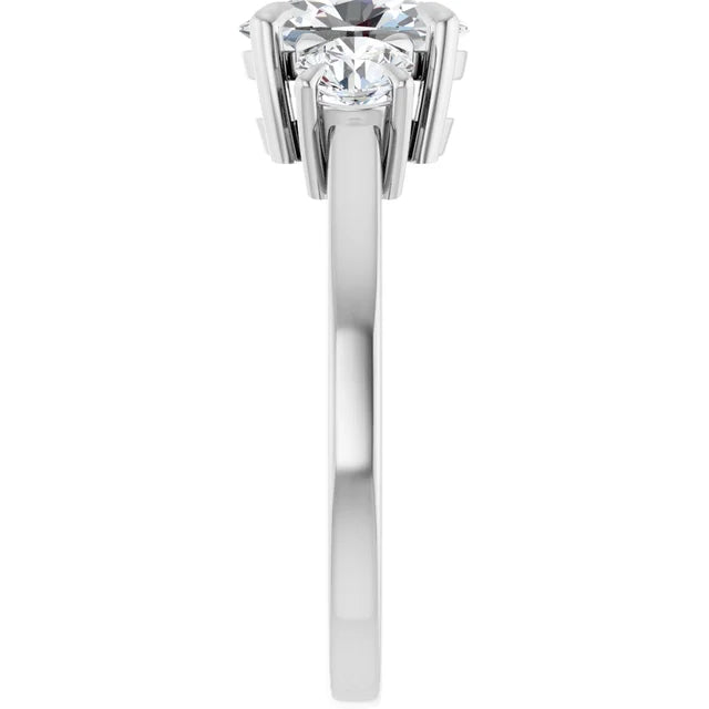 Oval White Gold Tri Stone Moissanite Engagement Ring 