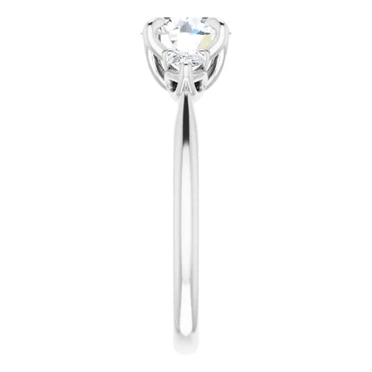 Round Brilliant Tri -Stone Style Pear Accent Engagement Ring