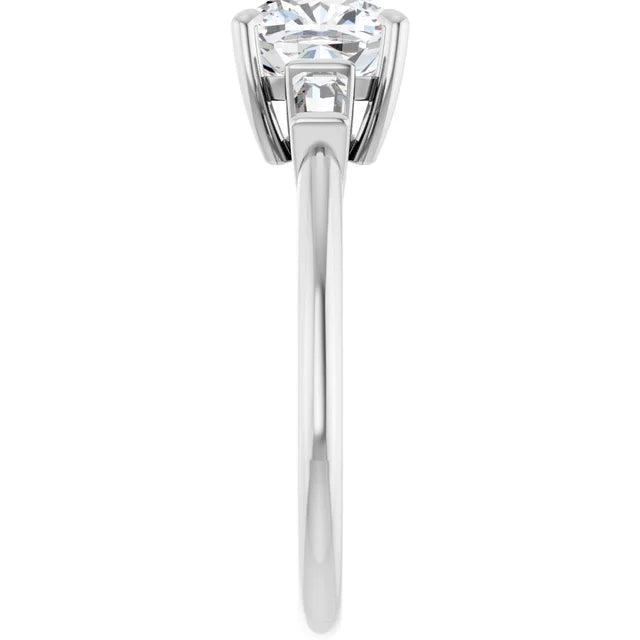 Cushion White Gold Baguette Accent Moissanite Engagement Ring 