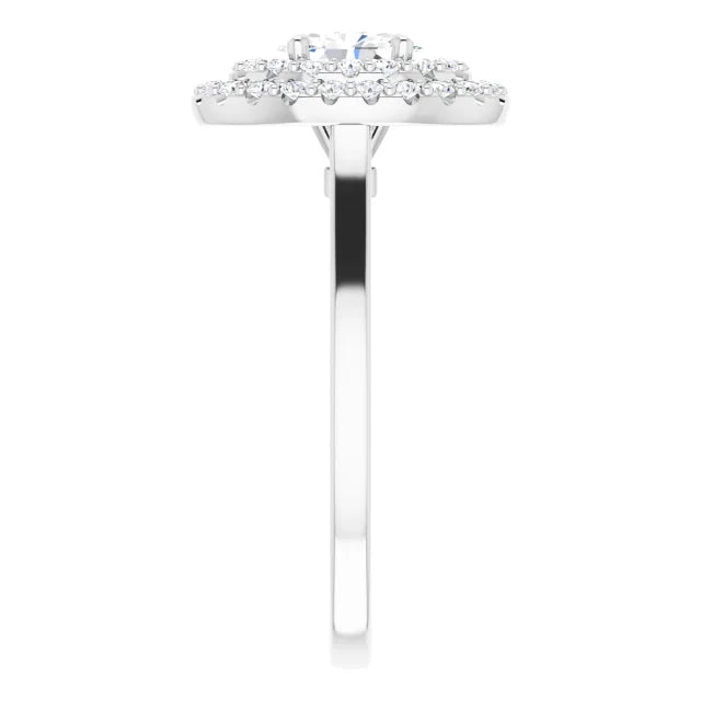 Oval White Gold Double Halo Solitaire Moissanite Engagement Ring 