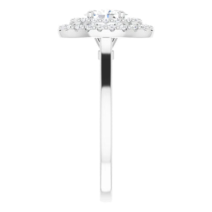 Oval White Gold Double Halo Solitaire Moissanite Engagement Ring 