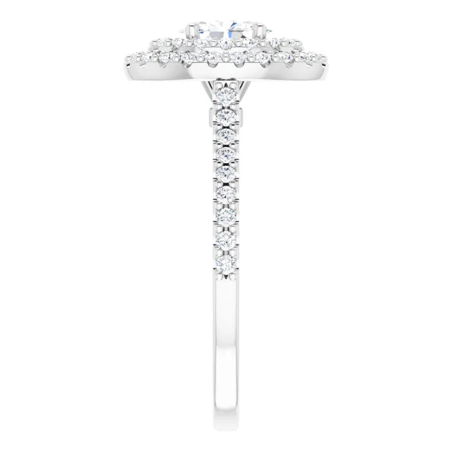 Oval Double Halo White Gold Lab Diamond Engagement Ring 