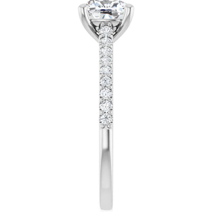 Cushion White Gold Pave Style Moissanite Engagement Ring 