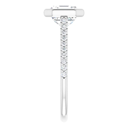 Asscher White Gold Bezel Pave Moissanite Engagement Ring 