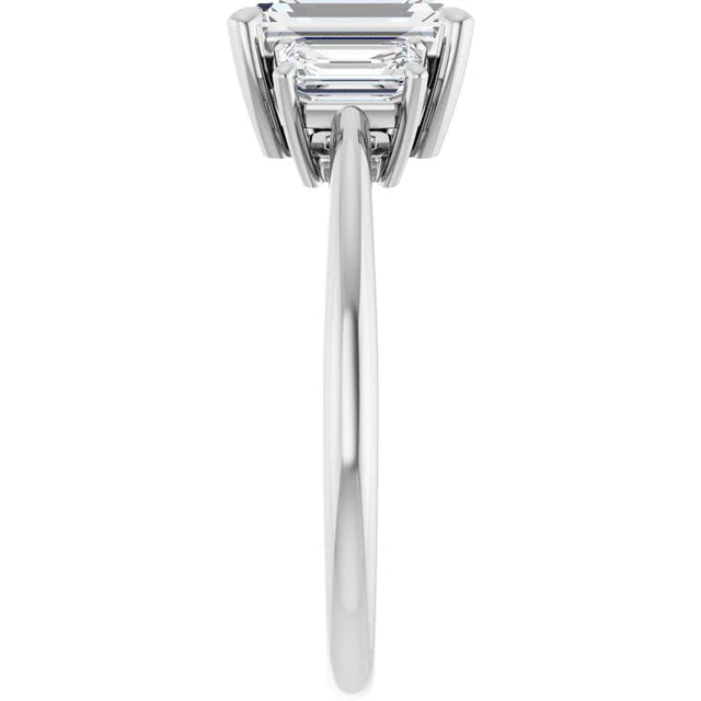 Emerald White Gold Tri Stone Moissanite Engagement Ring 