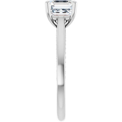 Asscher Solitaire & Hidden Diamond Band Engagement Ring