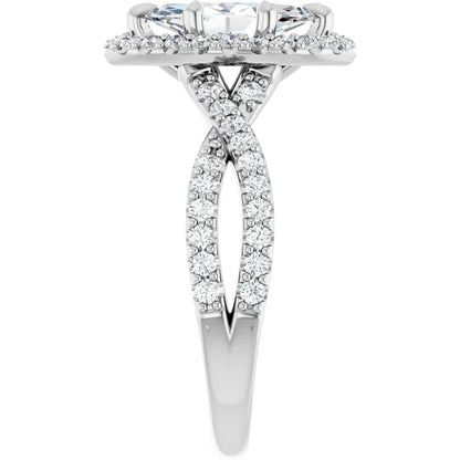 Marquise White Gold Twist Band Halo Moissanite Engagement Ring  