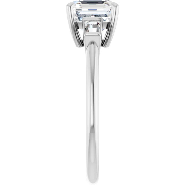 Asscher White Gold Baguette Accent Moissanite Engagement Ring 