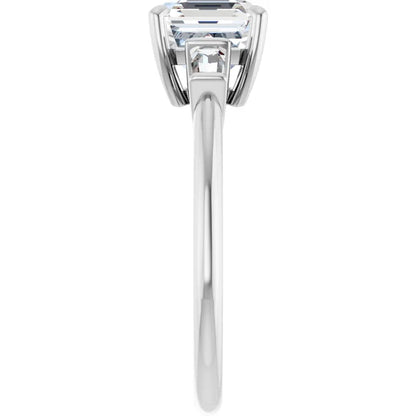 Asscher White Gold Baguette Accent Moissanite Engagement Ring 